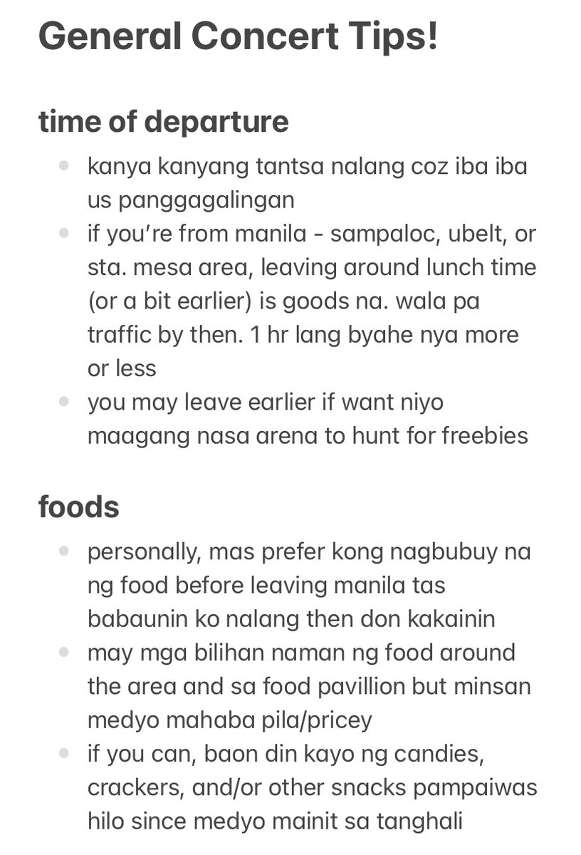 aeijaze's tweet photo. hello! sharing some of my concert tips langg from the past kpop concerts that i’ve attended, including 17rh in bulacan ☺️

feel free to reply or message me langg of may questions/clarifications po! https://t.co/saH5IuTWNE