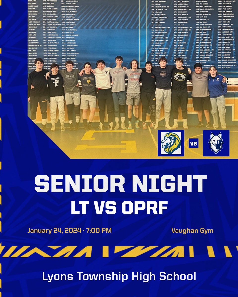 Sr. Night Tonight in the Vaughan Gym! WSC dual meet… LTHS vs OPRF!
