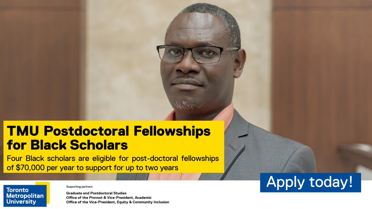 TMU Graduate and Postdoctoral Studies (@tmugraduate) on Twitter photo With 20+ years of global health care expertise, @torontomet postdoc Dr. Joseph Adu is addressing health gaps faced by African, Caribbean and Black communities. Apply for a $70K/year TMU Postdoctoral Fellowship for Black Scholars today. bit.ly/3BIUyKr <a href="/ECItorontomet/">TMU's Vice-President, Equity & Community Inclusion</a> With 20+ years of global health care expertise, @torontomet postdoc Dr. Joseph Adu is addressing health gaps faced by African, Caribbean and Black communities. Apply for a $70K/year TMU Postdoctoral Fellowship for Black Scholars today. bit.ly/3BIUyKr <a href="/ECItorontomet/">TMU's Vice-President, Equity & Community Inclusion</a>
