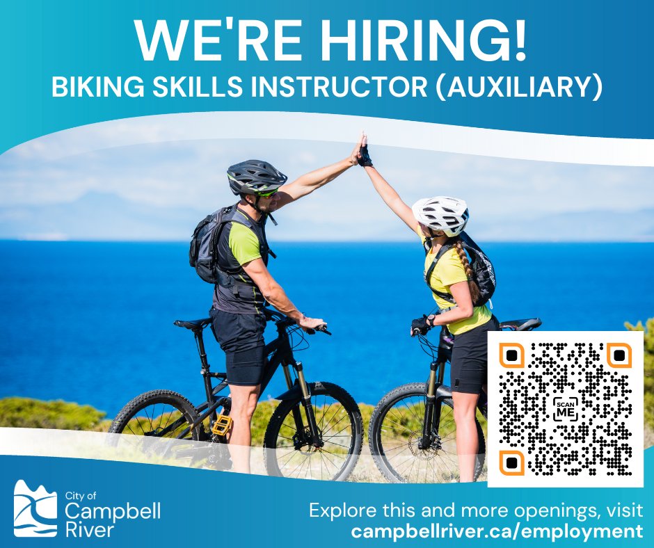 🚴‍The City of Campbell River is seeking a Biking Skills Instructor to join the Recreation and Culture Team, in this auxiliary position to deliver short, 4 to 8 week courses.🌟

For more information and to apply, visit campbellriver.ca/employment.