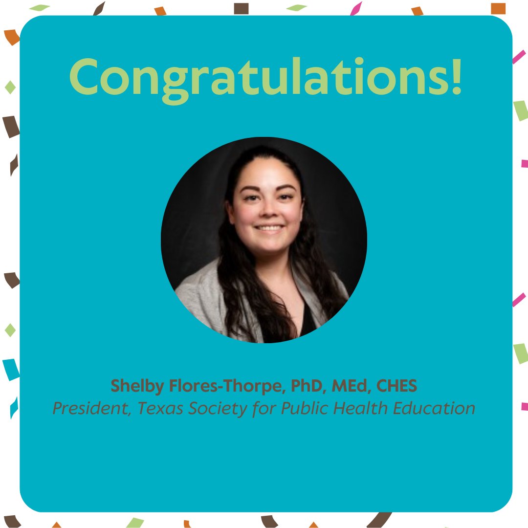 Michael & Susan Dell Center for Healthy Living (@msdcenter) on Twitter photo Alumna Shelby Flores-Thorpe, PhD is the 2025 President for <a href="/txsophe/">Texas SOPHE</a>. Congratulations, Shelby, on this opportunity to advance public health education in Texas. 🎉 🎉 🎉
See TSOPHE's latest and sign up for a membership: txsophe.org. #publichealth #tsophe Alumna Shelby Flores-Thorpe, PhD is the 2025 President for <a href="/txsophe/">Texas SOPHE</a>. Congratulations, Shelby, on this opportunity to advance public health education in Texas. 🎉 🎉 🎉
See TSOPHE's latest and sign up for a membership: txsophe.org. #publichealth #tsophe