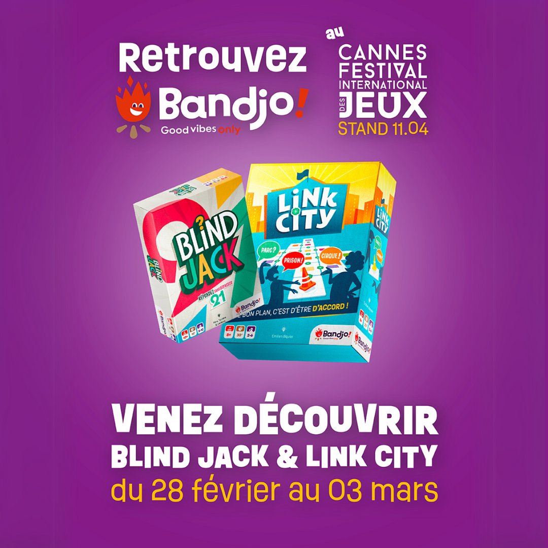 Bandjo (@bandjogames) on Twitter photo 🎲 On vous donne rendez-vous à Cannes !
Du 28 février au 3 mars 2025, on sera au <a href="/fijcannes/">FESTIVAL DES JEUX</a> ! 🎉
📍 Passez nous voir sur le stand 11.04 pour découvrir nos jeux d'ambiance 100% Good Vibes Only 😎 On vous en dévoile plus très bientôt !
#jeux #jds 🎲 On vous donne rendez-vous à Cannes !
Du 28 février au 3 mars 2025, on sera au <a href="/fijcannes/">FESTIVAL DES JEUX</a> ! 🎉
📍 Passez nous voir sur le stand 11.04 pour découvrir nos jeux d'ambiance 100% Good Vibes Only 😎 On vous en dévoile plus très bientôt !
#jeux #jds