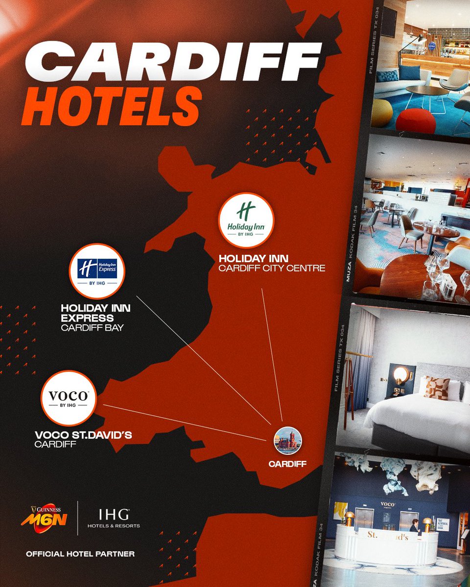 SixNationsRugby's tweet photo. Think #GuinnessM6N, think @IHGhotels 😎 The perfect place to stay on your away trips 🙌

🏨 Discover the nearest hotels for this year’s Championship below and head to https://t.co/p4frHKUx6W to book your last minute trip!

#ExperienceIHG #IHGPartner https://t.co/7USusopwCV