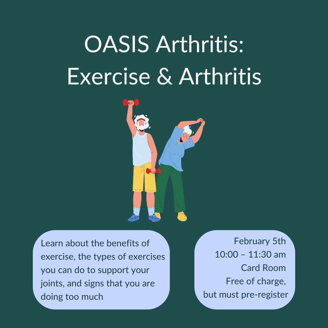 Discover how exercise can benefit your joints with Vancouver Coastal Health’s OASIS Arthritis Program. Learn about:
🔹 Types of joint-supportive exercises
🔹 Recognizing when you’re overdoing it
🔹 Tips for staying active with arthritis

Stay informed and active! 💪