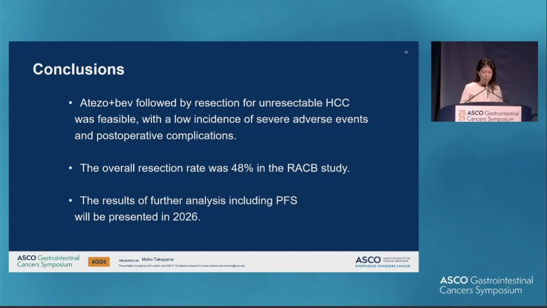 A_DAlessioMD's tweet image. RACB Study: interesting trial design of conversion therapy with AtezoBev in initially unresectable HCC 🩺
However:
❓ PR 13%, but resection rate 48%
🧐 Any grade AEs 66%
❌ No standardised definition of unresectable HCC
@ASCO #GI25