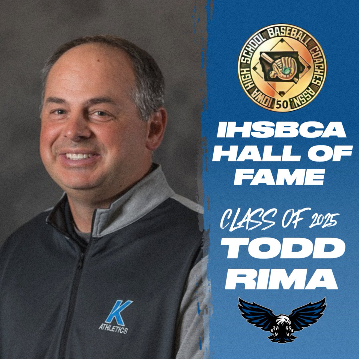 Congratulations to Kirkwood Athletic Director and Head Baseball Coach, Todd Rima, on his induction into the 2025 IHSBCA Hall of Fame! #GoEagles🦅

Read more here: kirkwoodeagles.com/general/2024-2…