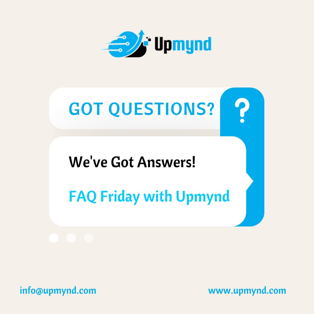 UpmyndInc's tweet image. Got questions? 
We&apos;ve got answers! FAQ Friday with Upmynd. 

upmynd.com
info@upmynd.com

#OutsourcingSimplified #FAQ #upmynd #usa #india #friday #questions #answers