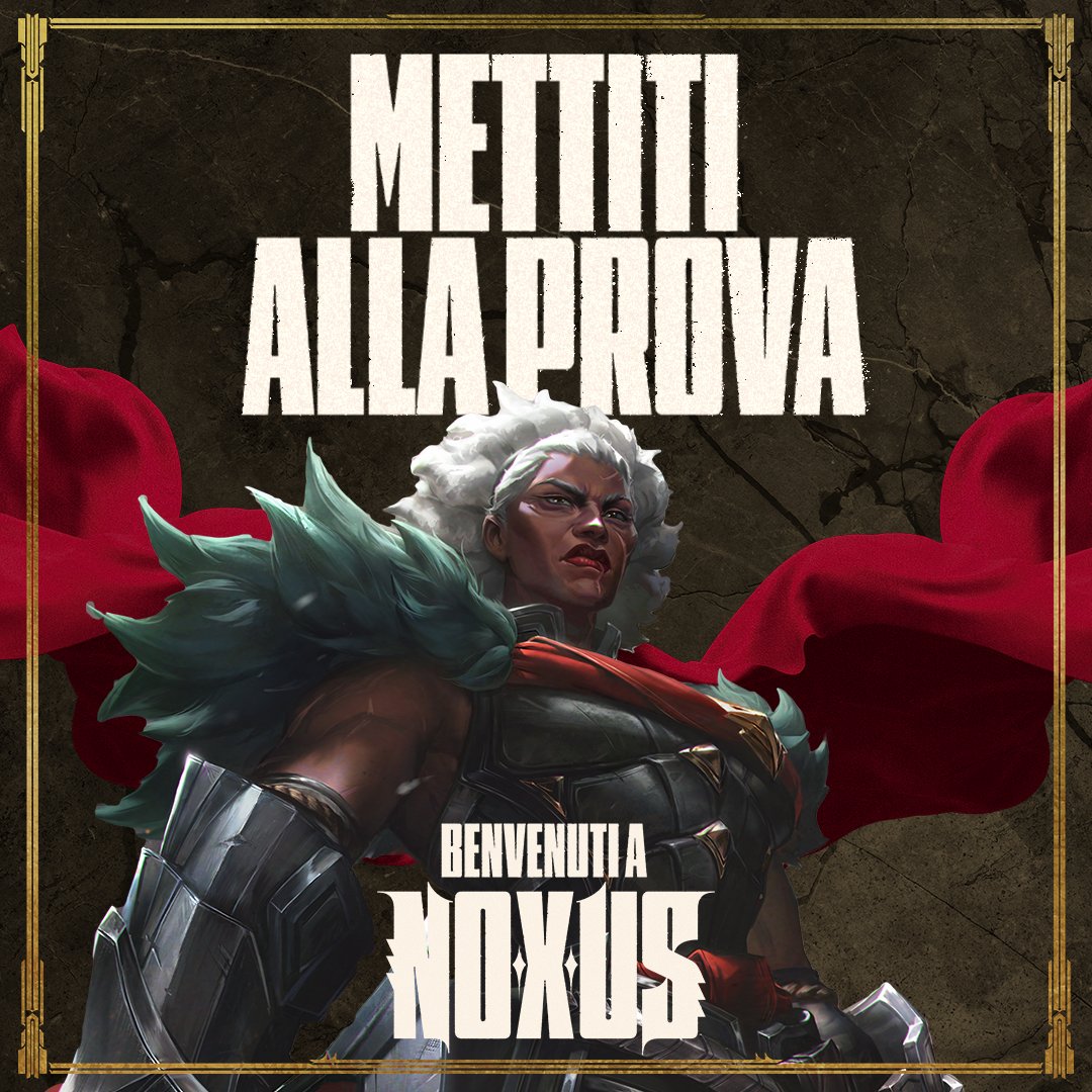 league_italia's tweet photo. Noxus cerca gli impavidi e i ribelli, convocandoti per rispondere ad unica e semplice domanda: Sarai abbastanza forte? Mettiti alla prova e dimostra il tuo valore 👊 Cita il post con una  tua art a tema Noxus, quella col maggior numero di like verrà utilizzata come immagine copertina del profilo X di league Italia 🔥 Per Noxus la forza vale più di tutto, ma il sacrificio è il marchio del vero guerriero ⚔️