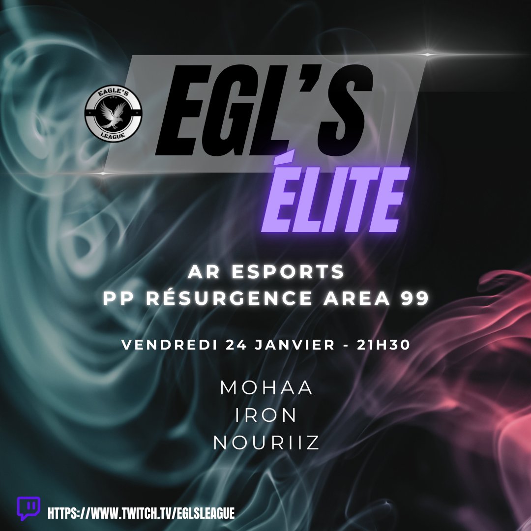 Ce soir la EGL'S Elite sera présente au tournoi résurgence organisé par la <a href="/ArEsportsGaming/">Ar Esports - Tournaments Warzone Call Of Duty</a>  

RDV à 21h30 sur la chaîne twitch.tv/eglsleague

<a href="/MohaaMgl/">MohaaMgl</a> <a href="/Iron_hide30/">Iron</a> <a href="/NouRiiZ57/">NouRiiZ</a> 

#Eagles #EGLS