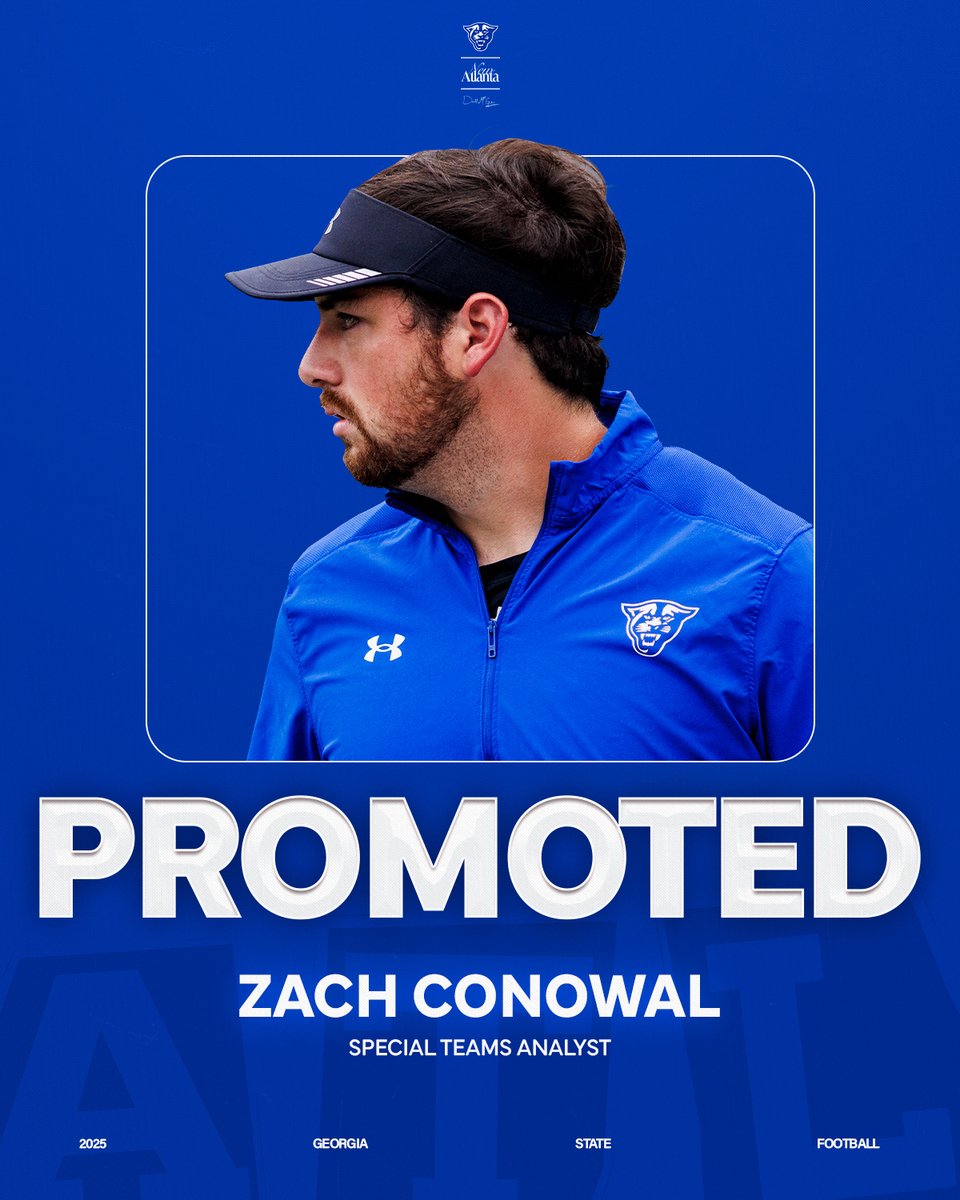 GSU Football (@georgiastatefb) on Twitter photo Promoted, <a href="/zconowal31/">Zach Conowal</a>! 📈
Coach Conowal has been elevated to special teams analyst after working as a graduate assistant for the Panthers last season.
#LightItBlue | #NewAtlanta Promoted, <a href="/zconowal31/">Zach Conowal</a>! 📈
Coach Conowal has been elevated to special teams analyst after working as a graduate assistant for the Panthers last season.
#LightItBlue | #NewAtlanta