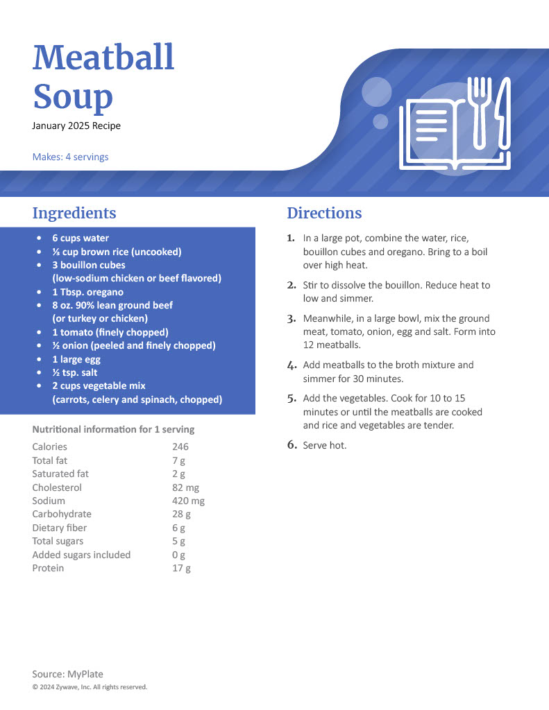 HRBenefitsInc's tweet photo. Check out this month's healthy recipe, Meatball Soup, from the government’s MyPlate website. #HRBenefits #RecipeOfTheMonth #EmployeeBenefits https://t.co/PuP6Muzy3N