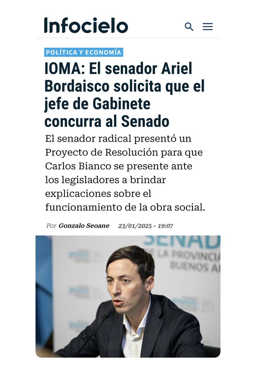 ArielMBordaisco's tweet photo. Por si no lo sabían, presentamos un proyecto de resolución para que Carlos Bianco se presente ante los legisladores y brinde explicaciones sobre el funcionamiento de IOMA. https://t.co/sr3ZAURtvh