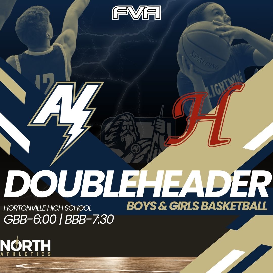 ANorthLightning's tweet photo. ⚡🏀🏀 Double Header!

📰 Lightning basketball heads west on WI-15 for another FVA classic!
📍 Hortonville High
🆚 Hortonville Polar Bears
🕕 6:00 V Girls | JV Boys
🕢 7:30 V Boys | JV Girls 
🎟️ $5 Adult | $2 Student
📺 Appleton North HudlTV
🧭 #GoNorth https://t.co/jrODNb3Xap