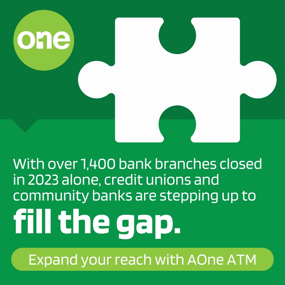 AOneATM's tweet photo. With over 1,400 bank branches closed in 2023 alone, credit unions and community banks are stepping up to fill the gap. Expand your reach and enhance your services with AOne ATM. 

Request more information today!

Request more information today! https://t.co/yTKLMXZOTc