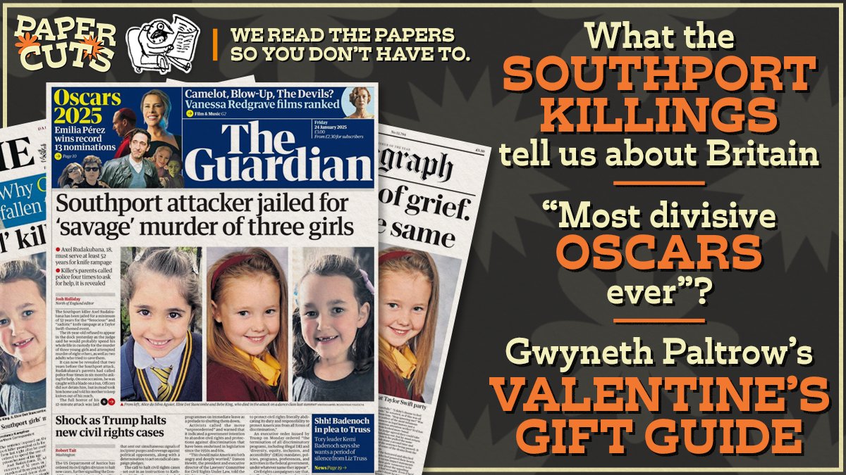 Paper Cuts Podcast (@papercutsshow) on Twitter photo 🚨NEW EPISODE🚨 How did the Papers cover the Southport sentencing?
Could The Oscars create further social division in the U.S.? 🇺🇸🎬 Plus – What’s on Goop’s Valentine’s Day gift guide? 🕯️🥚
Join <a href="/Nndroid/">Andrew Harrison</a> <a href="/AvaSantina/">Ava-Santina</a> and <a href="/marcusbrig/">Marcoooos!</a> here: linktr.ee/papercutsshow 🚨NEW EPISODE🚨 How did the Papers cover the Southport sentencing?
Could The Oscars create further social division in the U.S.? 🇺🇸🎬 Plus – What’s on Goop’s Valentine’s Day gift guide? 🕯️🥚
Join <a href="/Nndroid/">Andrew Harrison</a> <a href="/AvaSantina/">Ava-Santina</a> and <a href="/marcusbrig/">Marcoooos!</a> here: linktr.ee/papercutsshow