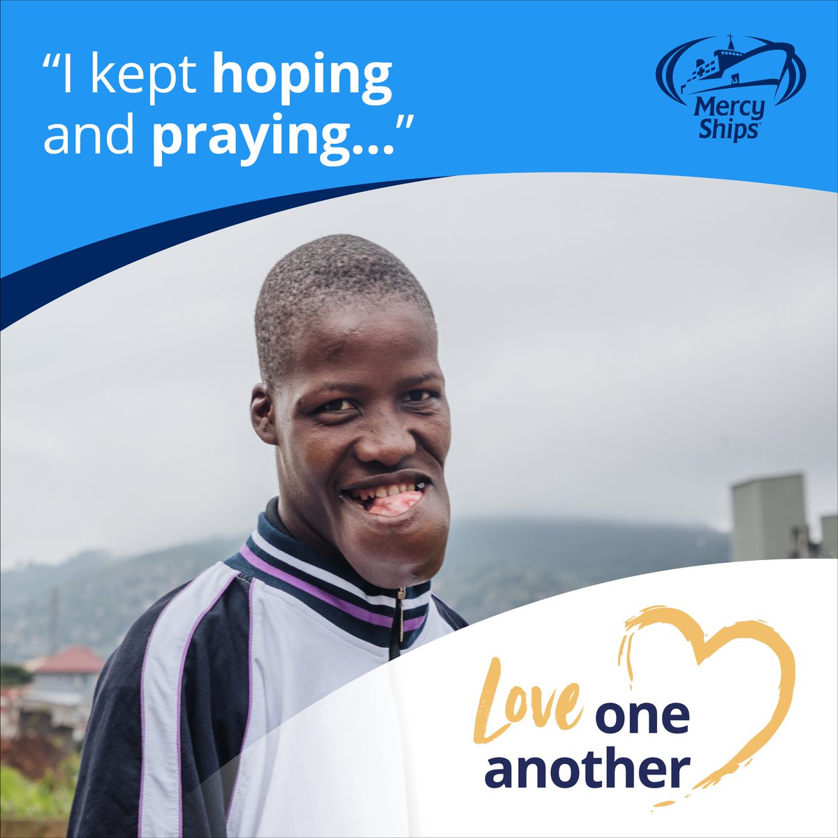 23-year-old Alex is a kind, dependable brother and son. Nine years ago, his jaw began to swell, becoming a large tumour. Despite failed treatments, Alex never gave up. 'I kept hoping and praying,' he says. Stay tuned for his story. #MercyShips #Transformation