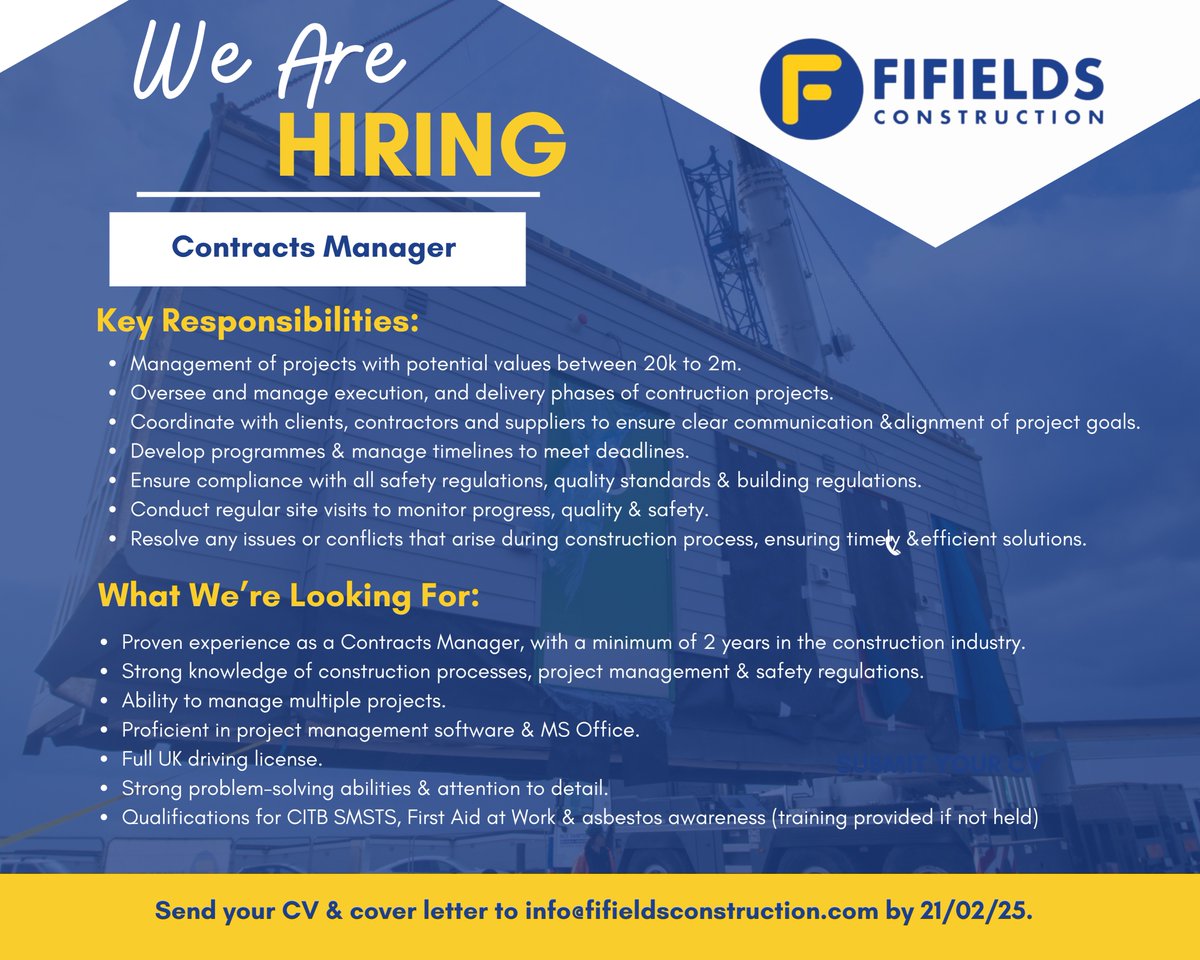 FifieldsExeter's tweet photo. We are Hiring! 📢

#hiring 
#teamgrowth
#Constructioncompany https://t.co/8jsWTdqm0M