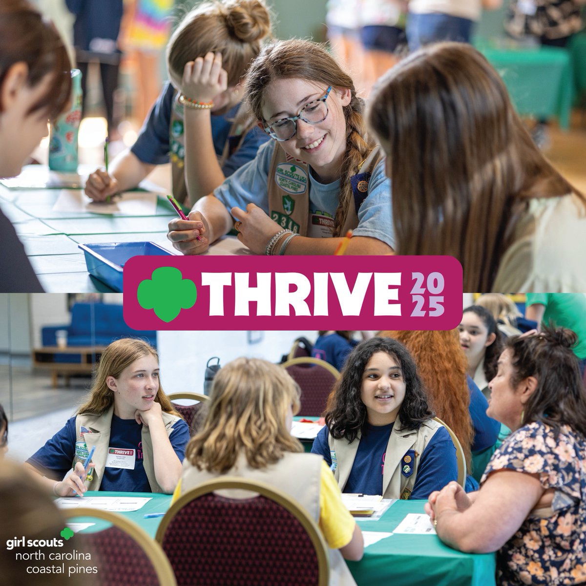 Join us at Thrive 2025 on Saturday, March 22nd for a signature event designed to empower Girl Scout Cadettes, Seniors, and Ambassadors through self-discovery, skill-building, and fun!

Where: HBHUSO/Community Center, Wilmington, NC

Registration now open!: gsnccp.org/Thrive25