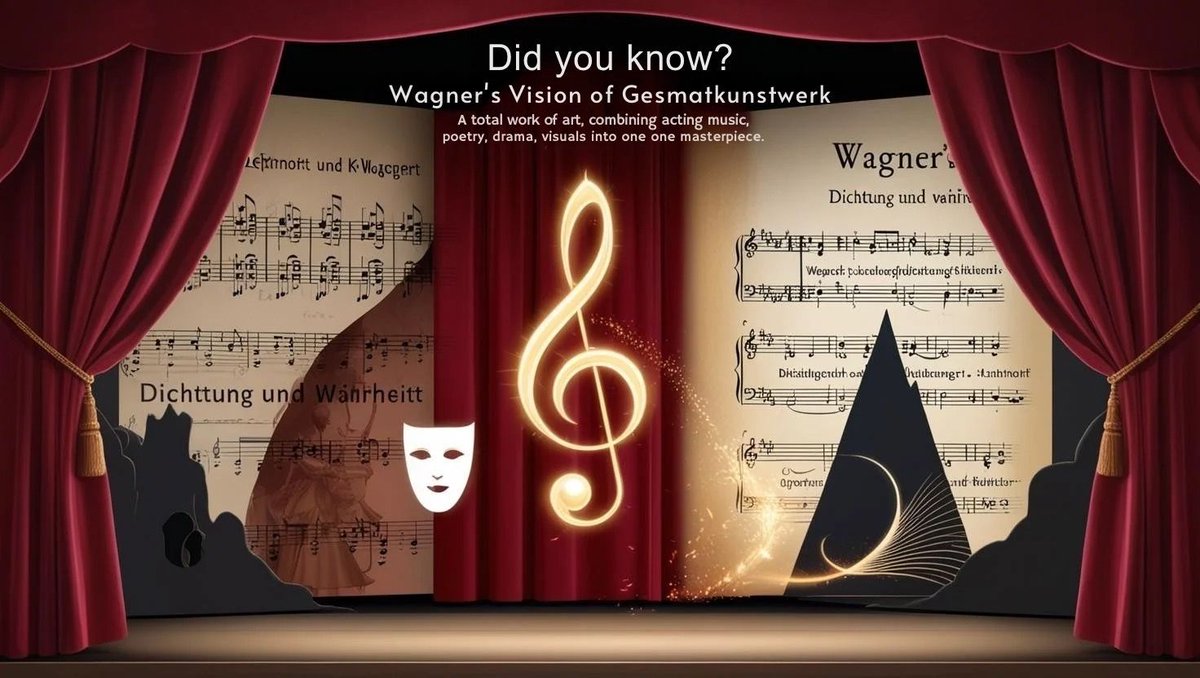 🎭 Did You Know?

Richard Wagner coined Gesamtkunstwerk ("total work of art") to unite music, poetry, drama, and visuals.

His operas, like The Ring Cycle, embody this ideal, where every detail—costumes, staging, music—serves the story. 

#WagnerTrivia #OperaHistory