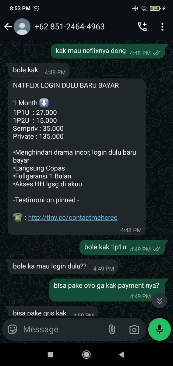 prekuels's tweet photo. HELP RT ATAU LIKE ❗PENIPU NETFLIX HATIHATI GUYS !!

awalnya oke oke aja, tapi seminggu kemudian tbtb netflix ke logout dan pas di tanyain buat login lagi dia malah ngeblok, dia bilang nya dia FH hatihati pokoknya sama orang ini! 

+62851-2464-4963 ini no nya.
#zonauang #zonaba https://t.co/hOUQW2LIVW