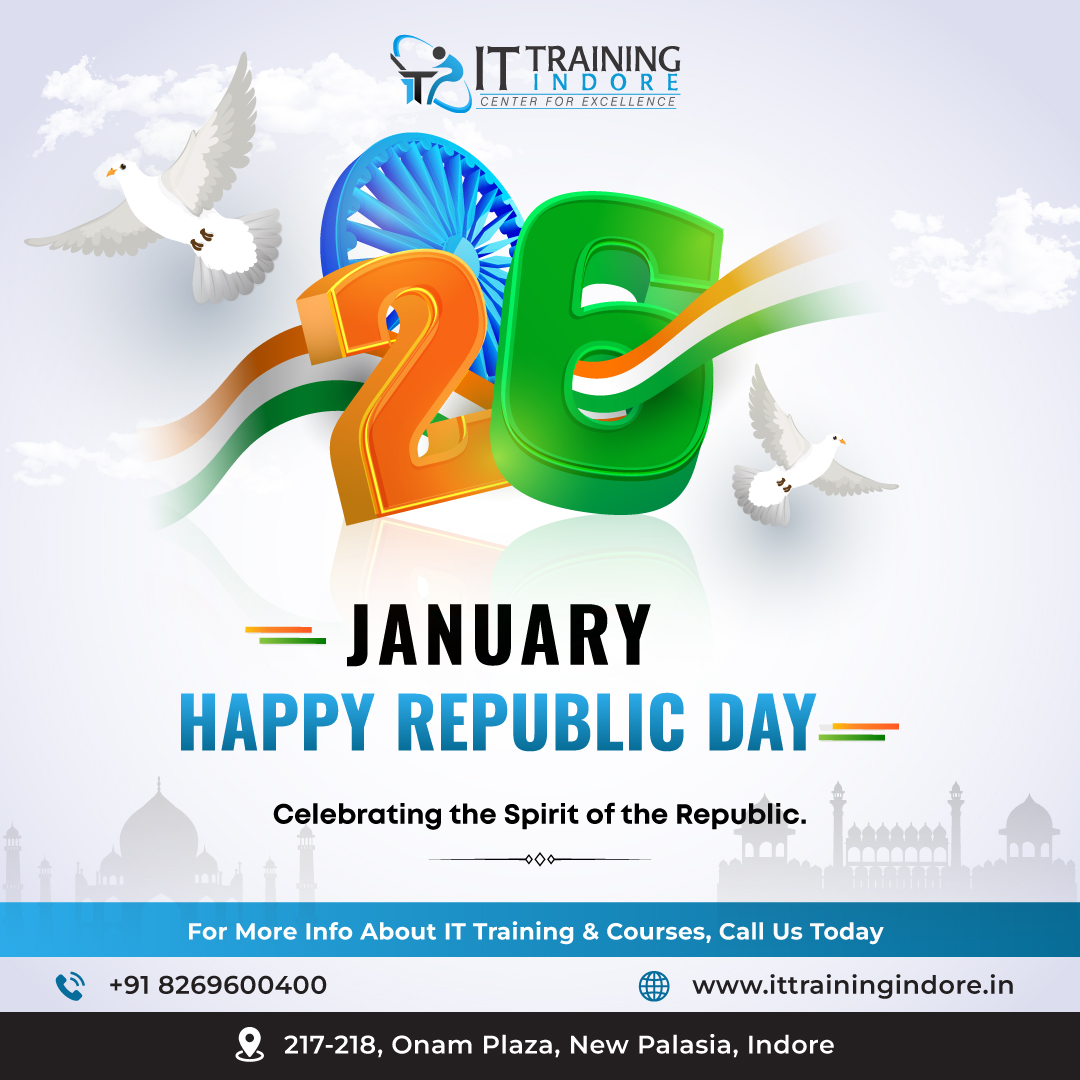 ITIndore's tweet photo. On this Republic Day, let’s honor the Constitution that unites us and the freedom that empowers us. 🇮🇳✨

Jai Hind! 🙌

Contact Us: +91 8269600400
Our Courses: https://t.co/wK3ELElM3T

#RepublicDay #India #UnityInDiversity #IndianConstitution #JaiHind #ITTrainingIndore https://t.co/l0Sjm1jtNT
