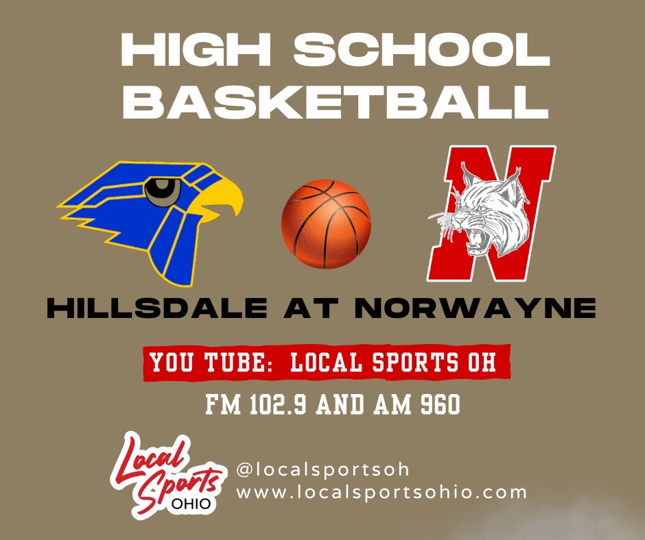 Norwayne tries to stay unbeaten in the WCAL as Hillsdale comes to Creston. Tip off at 7pm.
Radio at FM 102.9 and AM 960
Also audio at localsportsohio.com
You Tube:  Local Sports OH 
<a href="/HillsdaleSports/">HillsdaleSports</a> <a href="/NorwayneBoysBK/">Norwayne Boys Basketball</a>