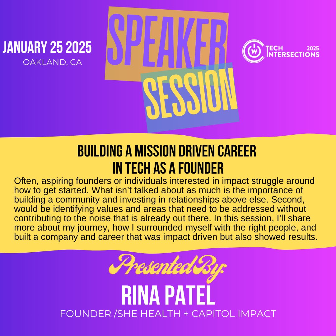 tech_intersect's tweet image. Build a mission-driven tech career! Join Rina Patel for insights on leveraging tech to create impactful solutions as a founder.
🗓️ Jan 25 | #MillsCollege #Oakland
🎟️ Tickets: bit.ly/2025techinters…
#TechIntersections #WOCinTech