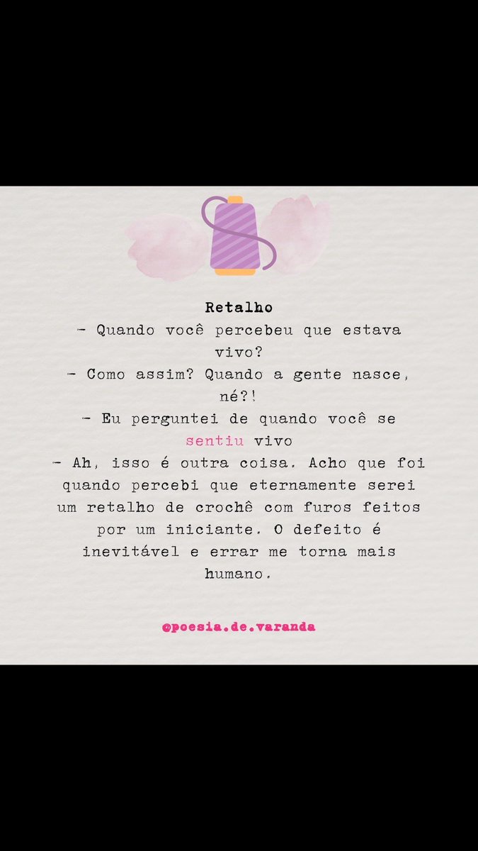 BalbinotIsadora's tweet photo. O erro é o que nos faz humano. O reconhecimento e aceitação dele é uma chave essencial para o autodesenvolvimento. O erro é o que nos faz humano. Aceitar que somos eternamente como um “retalho de crochê feito por um iniciante, com furos” é libertador . https://t.co/IHA5kVo4Lw