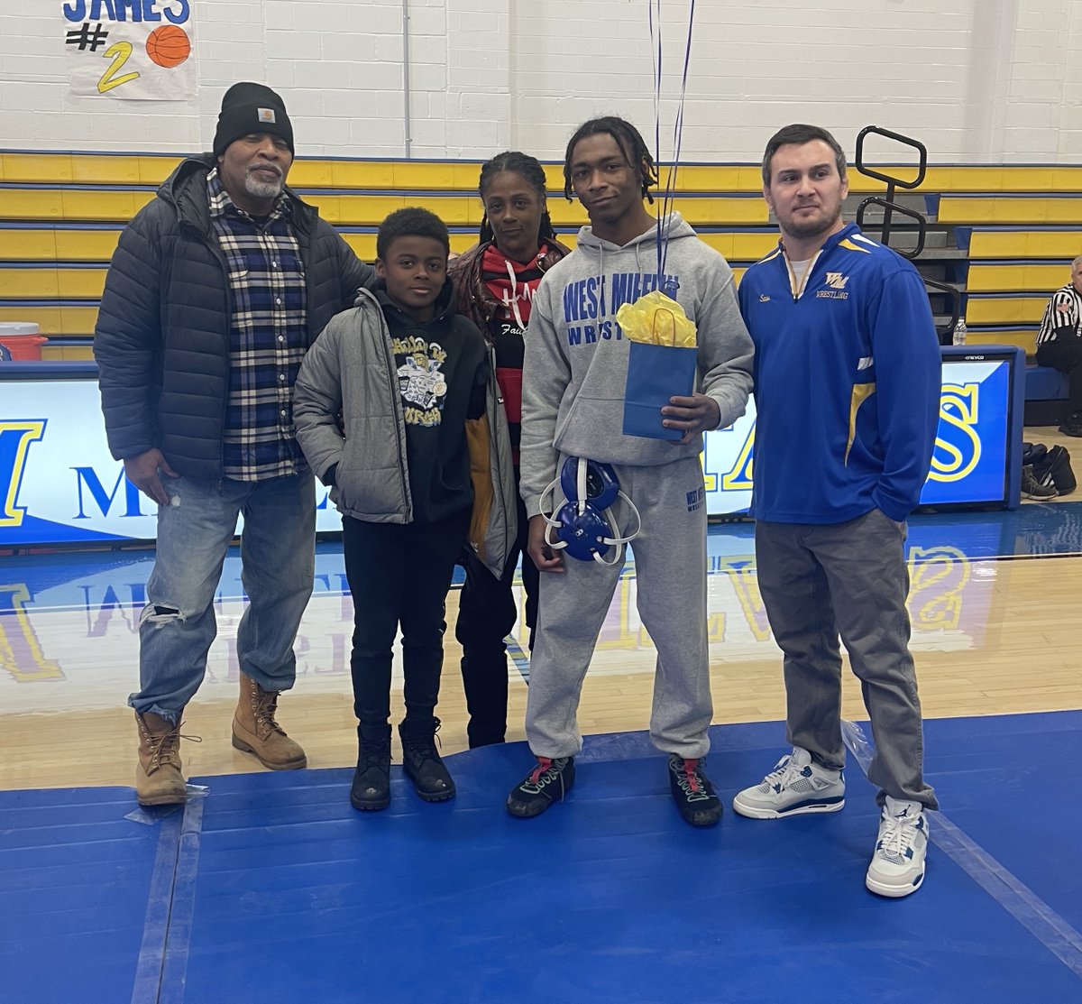 WestMifflinArea's tweet photo. Congratulations and thank you to West Mifflin Area HS senior Wrestler John Hall! John was joined by his family and Coach Sam Sherlock. The next WM Senior Recognition is Girls Basketball on Thursday, Jan. 30 at 6:30 pm. #WMASD #GoTitans @MVI_sports https://t.co/DTsOKCfjLS