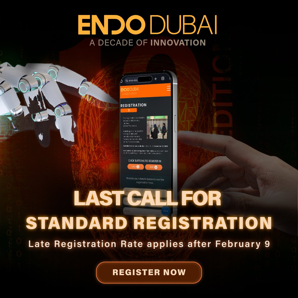 Last call for the "Standard Rate"

Avail the special rate as it will end on February 9, 2025.

#misacademy #endodubai2025 #lastcall #endodubai #ai #futuristic #artificialintelligence #congress #endometriosis #minimallyinvasivesurgeries