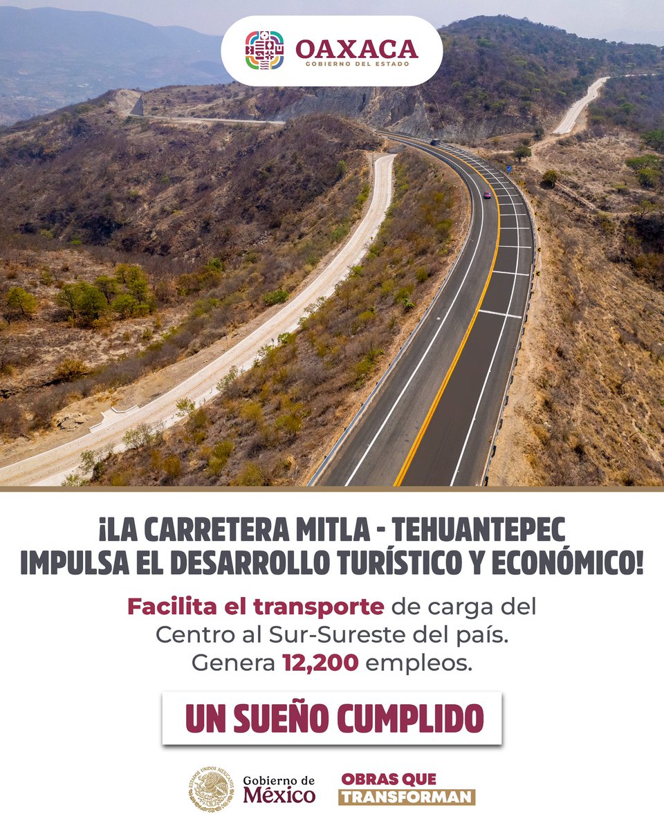 Salomón Jara Cruz (@salomonj) on Twitter photo Junto al <a href="/GobiernoMX/">Gobierno de México</a>, hicimos realidad un sueño de más de una década. Con la carretera Mitla-Tehuantepec, generamos mayores oportunidades de crecimiento y desarrollo para nuestros pueblos. Oaxaca sigue avanzando para consolidarse como el nuevo motor de desarrollo del Sur Sureste. Junto al <a href="/GobiernoMX/">Gobierno de México</a>, hicimos realidad un sueño de más de una década. Con la carretera Mitla-Tehuantepec, generamos mayores oportunidades de crecimiento y desarrollo para nuestros pueblos. Oaxaca sigue avanzando para consolidarse como el nuevo motor de desarrollo del Sur Sureste.