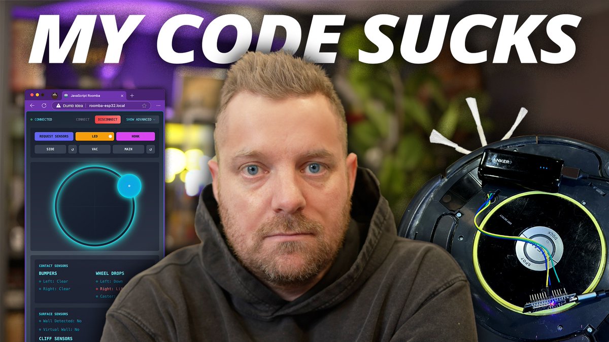 wesbos's tweet image. I put JavaScript on my Roomba.
This might be the stupidest video you watch all week, but I promise you'll either learn something or be entertained.
Full build now up!