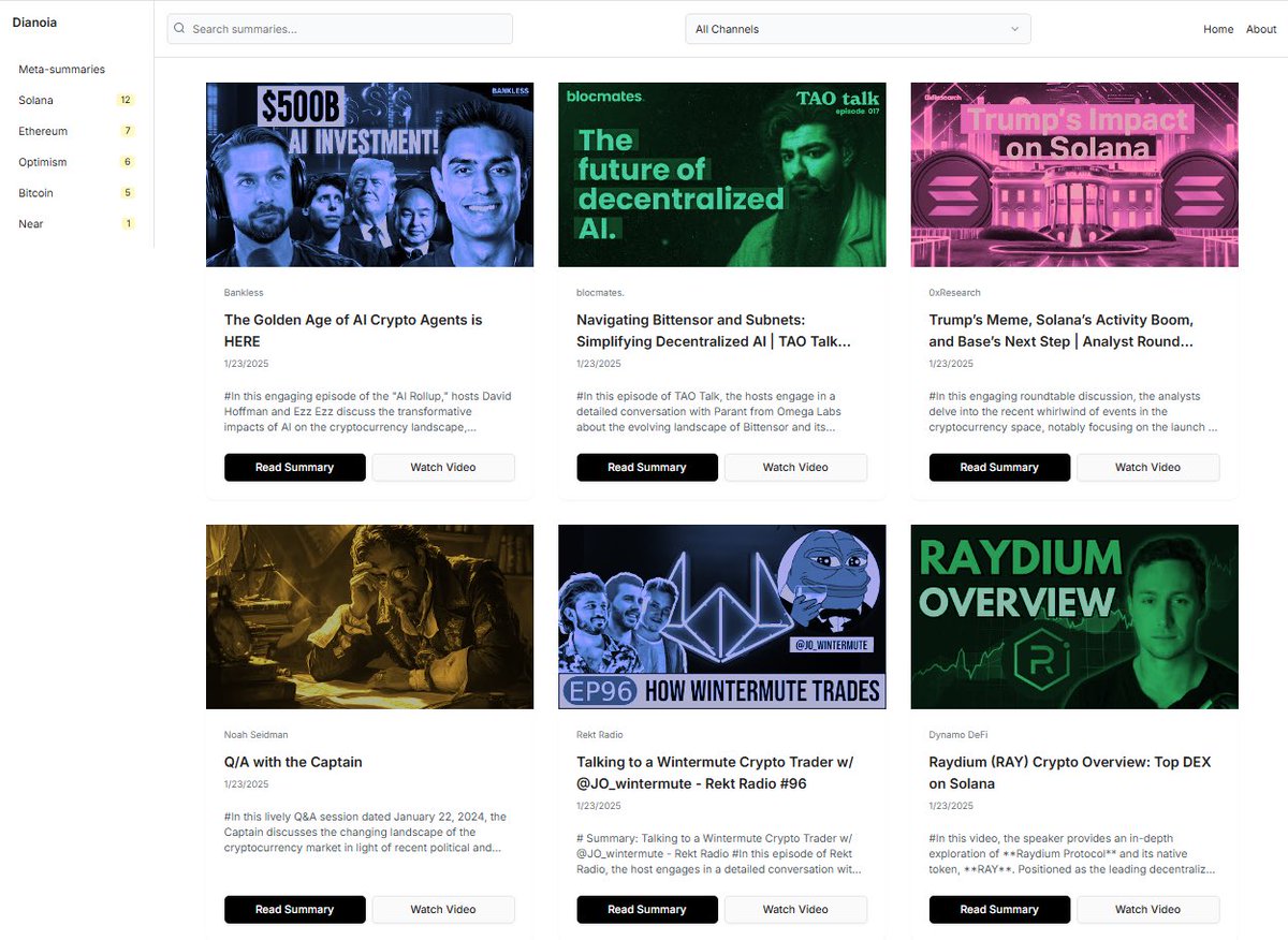 INFORMATION OVERLOAD 🧠🫠

If you consume a lot of crypto/DeFi/web3 podcasts it can eat up a ton of your time and mental bandwidth.

I’ve been working on something that should help…

X: @dianoiaxyz
Site: dianoia.vercel.app