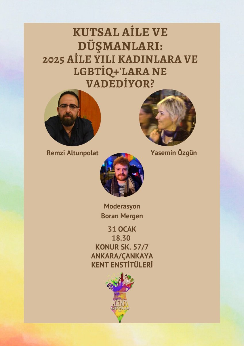 📍Ankara

Kutsal Aile ve Düşmanları: 2025 Aile Yılı Kadınlara ve LGBTİQ+'lara Ne Vadediyor?

31 Ocak Cuma 18.30'da Yasemin Özgün ve Remzi Altunpolat ile önümüzdeki süreçte kadın ve LGBTİQ+'ları bekleyen zorluk ve mücadele yollarını konuşmak üzere buluşuyoruz.