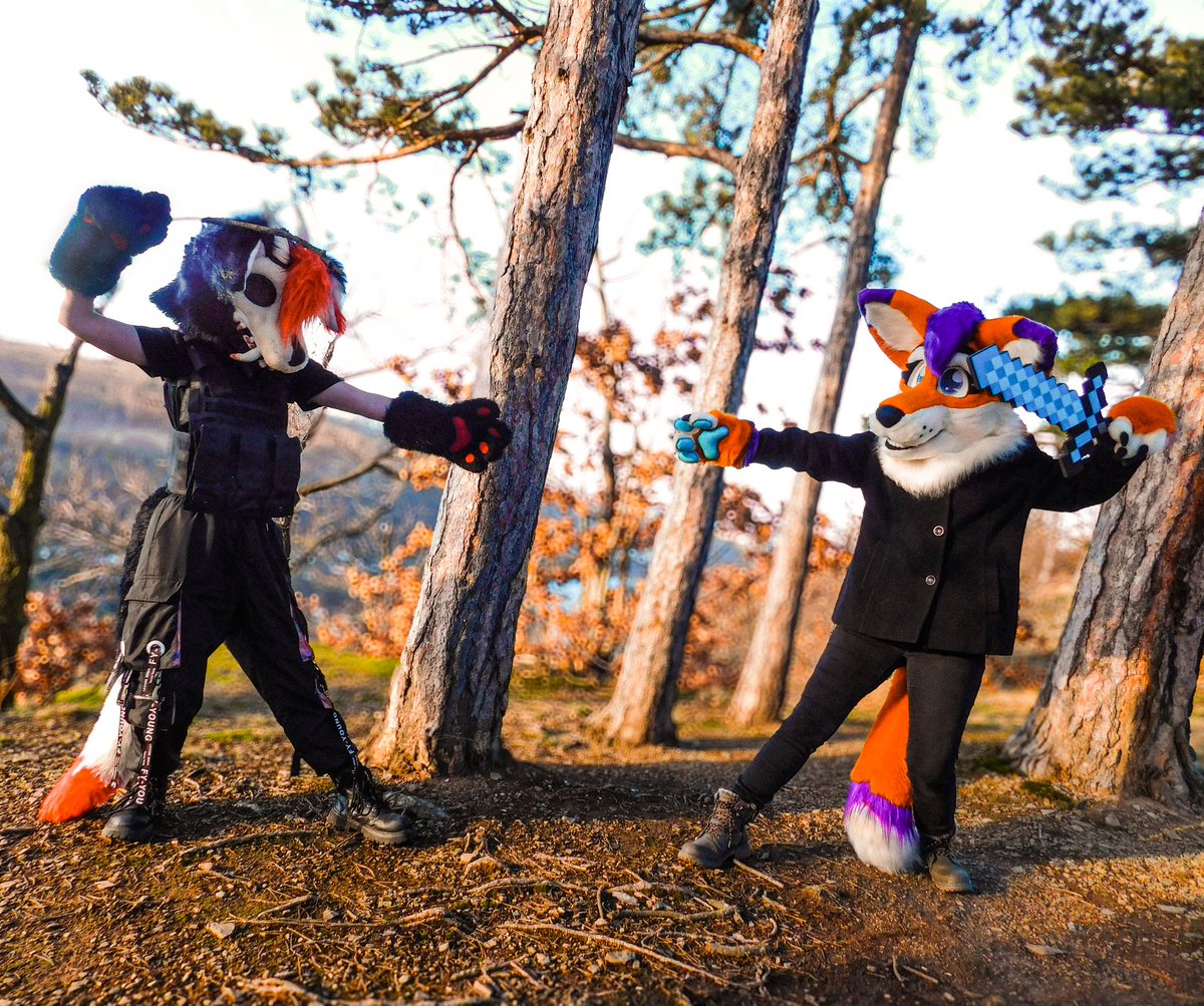 And here we go with another #FursuitFriday ✨🦊
Are you ready for a fight?🤺🐾
Who do you think will win?🖤❤️🧡💜

🖤☠️: that_.parzival (IG)

Photographer: We used a timer
✂️ My fursuit: colorfur_floppa (IG)

#furry #furries #furryfandom #furryphotos