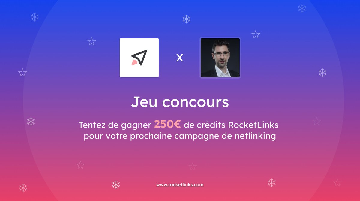 ☯ Pasquelin Jérôme 🐼🐧 (@jeromepasquelin) on Twitter photo Pour bien démarrer l’année 2025 et lancer votre prochaine campagne netlinking, tentez de remporter 250€ de crédits RocketLinks !
Pour participer :
➡️Follow <a href="/RocketLinks_net/">RocketLinks</a>
➡️RT ce tweet
🎁 Tirage au sort le 31/01/2025
Bonne chance à toutes et à tous 🤞 Pour bien démarrer l’année 2025 et lancer votre prochaine campagne netlinking, tentez de remporter 250€ de crédits RocketLinks !
Pour participer :
➡️Follow <a href="/RocketLinks_net/">RocketLinks</a>
➡️RT ce tweet
🎁 Tirage au sort le 31/01/2025
Bonne chance à toutes et à tous 🤞
