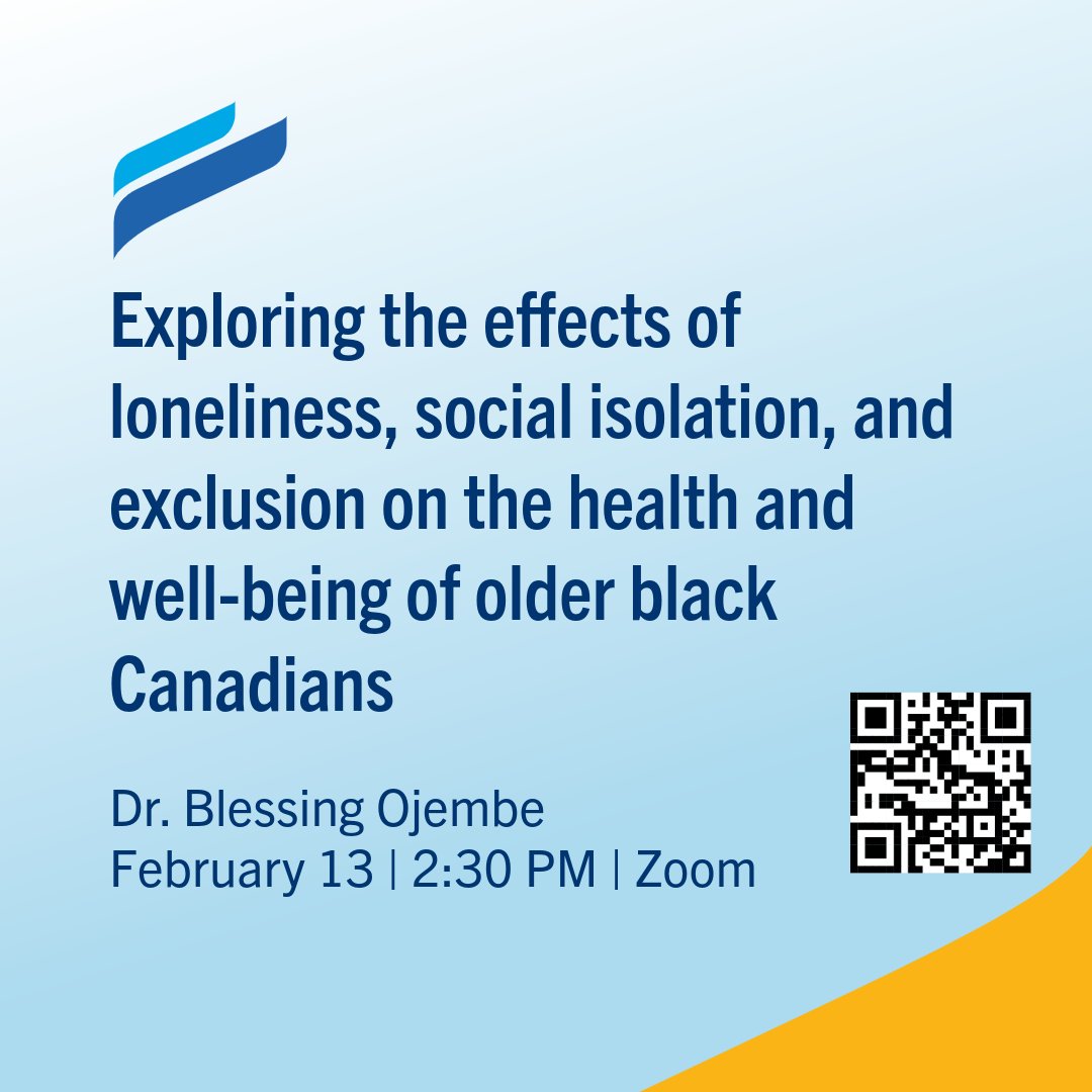 📷
Join the Centre on Aging for our next presentation! 
Feb 13 |  2:30 PM 
Register: tinyurl.com/msts3mp 
Exploring the effects of loneliness, social isolation, &amp; exclusion on the health and well-being of older black Canadians 
Dr. <a href="/ojembeblessing/">Blessing Ugochi Ojembe, MSW, Ph.D, RSW🇨🇦</a> , Faculty of Social Work