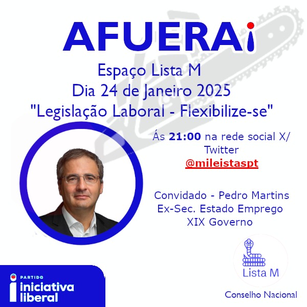 📢 Não percas hoje!

O Espaço Lista M recebe Pedro Martins, Ex-Secretário de Estado do Emprego do XIX Governo, para uma conversa sobre:
📌 "Legislação Laboral - Flexibilize-se"

🗓 Hoje, 24 de janeiro de 2025
⏰ Às 21:00
📍 Na rede social X/Twitter: <a href="/mileistaspt/">Mileistas - Lista M</a>
