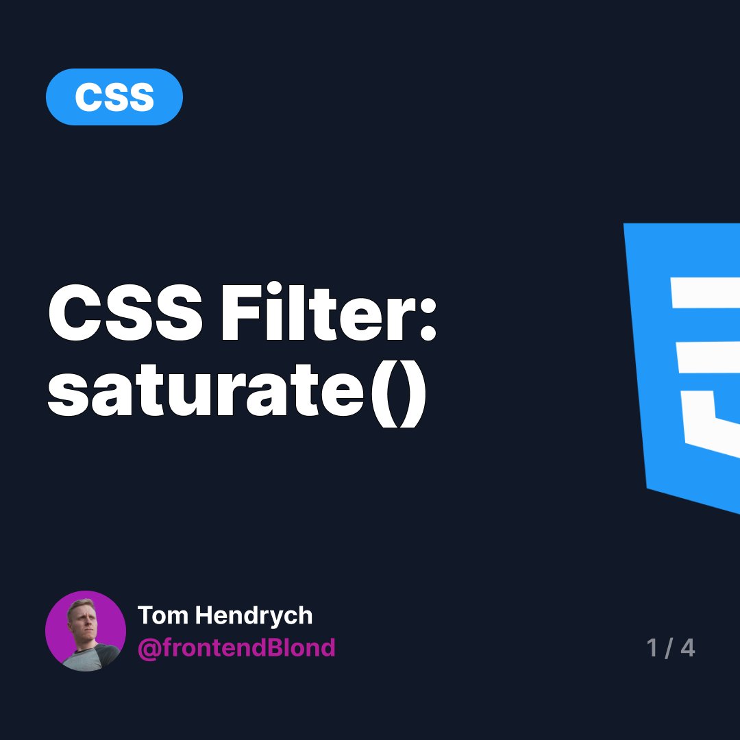 frontendBlond's tweet photo. The saturate() filter adjusts the intensity of colors in an element.

#CSSFilters #WebDevelopment #FrontendTips #CodingSkills #ProgrammingInsights #WebDesign #CSSMagic #CodeNewbie #LearnToCode #100DaysOfCode #UIUXDesign #DevLife #ModernWeb #CleanCode https://t.co/PI9dNrlFDX