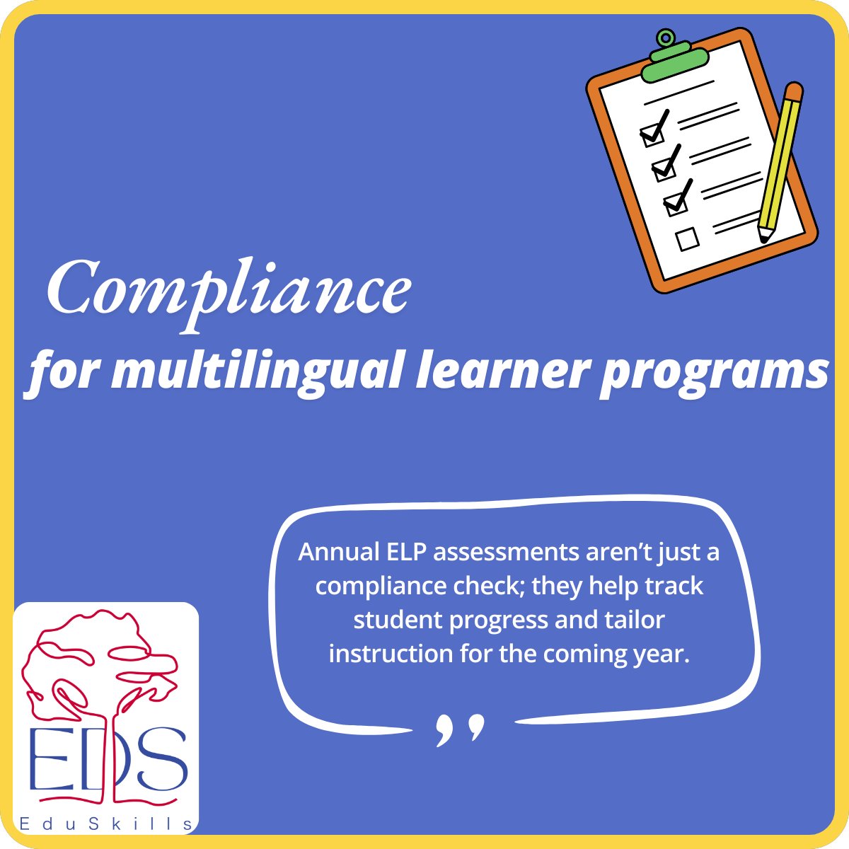Quick facts about ELP Testing for MLs:
✅ Why: Annual assessments aren’t just a compliance check; they help track student progress and tailor instruction.
✅ Assessments: WIDA and other state-approved tests measure student growth in listening, speaking, reading, and writing.