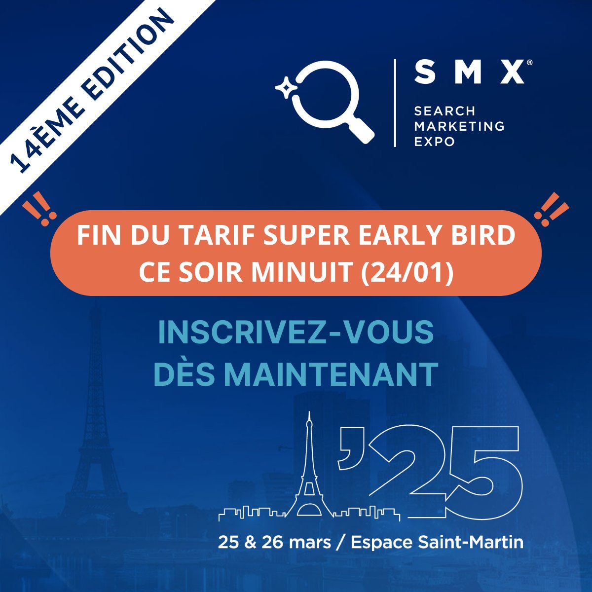 📢 C'est LE dernier jour pour profitez du Super Early Bird.
Ce soir minuit, il sera trop tard …

📲Programme et inscriptions : smxfrance.com