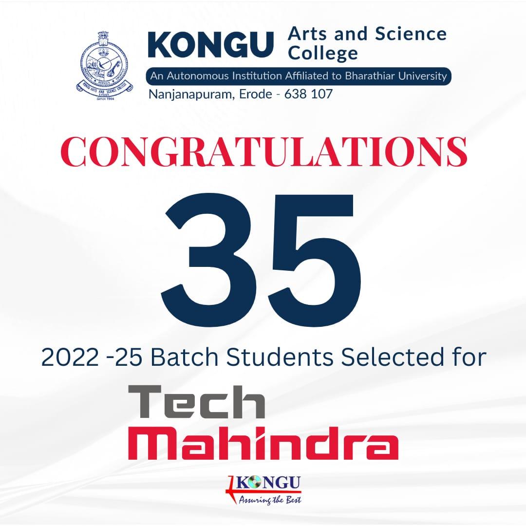 KonguArtsErode's tweet photo. 🎉 Exciting News! 🎉
35 talented students from Kongu Arts and Science College have been placed in Tech Mahindra through campus placements. Kudos to their hard work and determination! 🌟
#Placements #Success #KASC https://t.co/crQfsusxeh