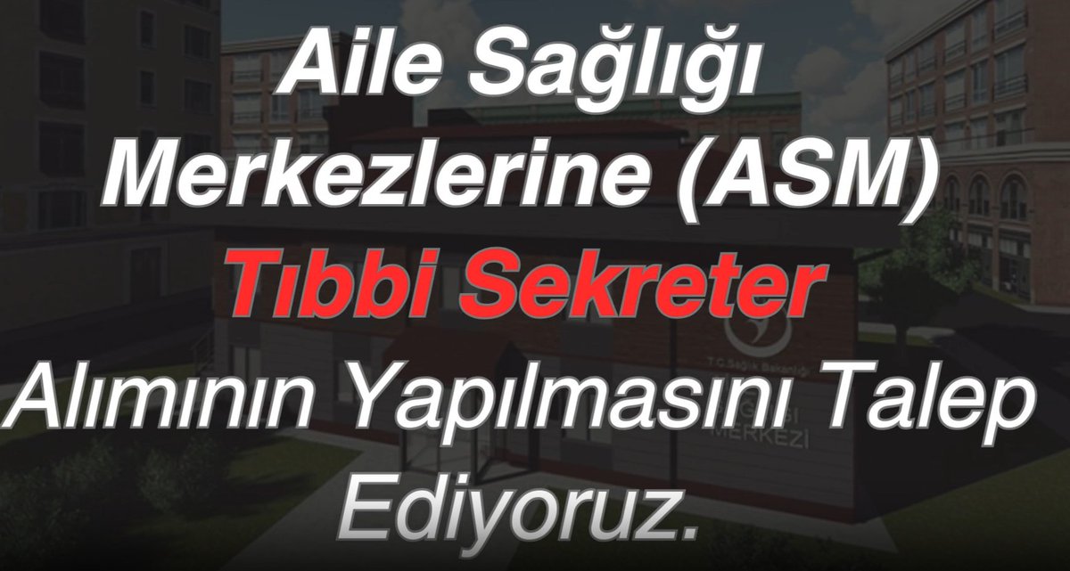 Tıbbi Sekreter #HerHekimeSekreter (@tibbii_sekreter) on Twitter photo TIBBİ SEKRETERLER ATANMAK İSTİYOR!
Aile Sağlığı Merkezlerine (ASM)
Tıbbi Sekreter istihdamı talep ediyor, bu doğrultuda hekimlerimizin iş yükünü hafifletmek istiyoruz.
<a href="/drmemisoglu/">Prof. Dr. Kemal Memişoğlu</a> <a href="/memindemirkoltr/">Doç. Dr. Muhammed Emin DEMiRKOL</a> <a href="/sagliklicozum/">T.C. Sağlık Bakanlığı Sağlıklı Çözüm</a>
#CBSağlıktaAlımıBölme TIBBİ SEKRETERLER ATANMAK İSTİYOR!
Aile Sağlığı Merkezlerine (ASM)
Tıbbi Sekreter istihdamı talep ediyor, bu doğrultuda hekimlerimizin iş yükünü hafifletmek istiyoruz.
<a href="/drmemisoglu/">Prof. Dr. Kemal Memişoğlu</a> <a href="/memindemirkoltr/">Doç. Dr. Muhammed Emin DEMiRKOL</a> <a href="/sagliklicozum/">T.C. Sağlık Bakanlığı Sağlıklı Çözüm</a>
#CBSağlıktaAlımıBölme