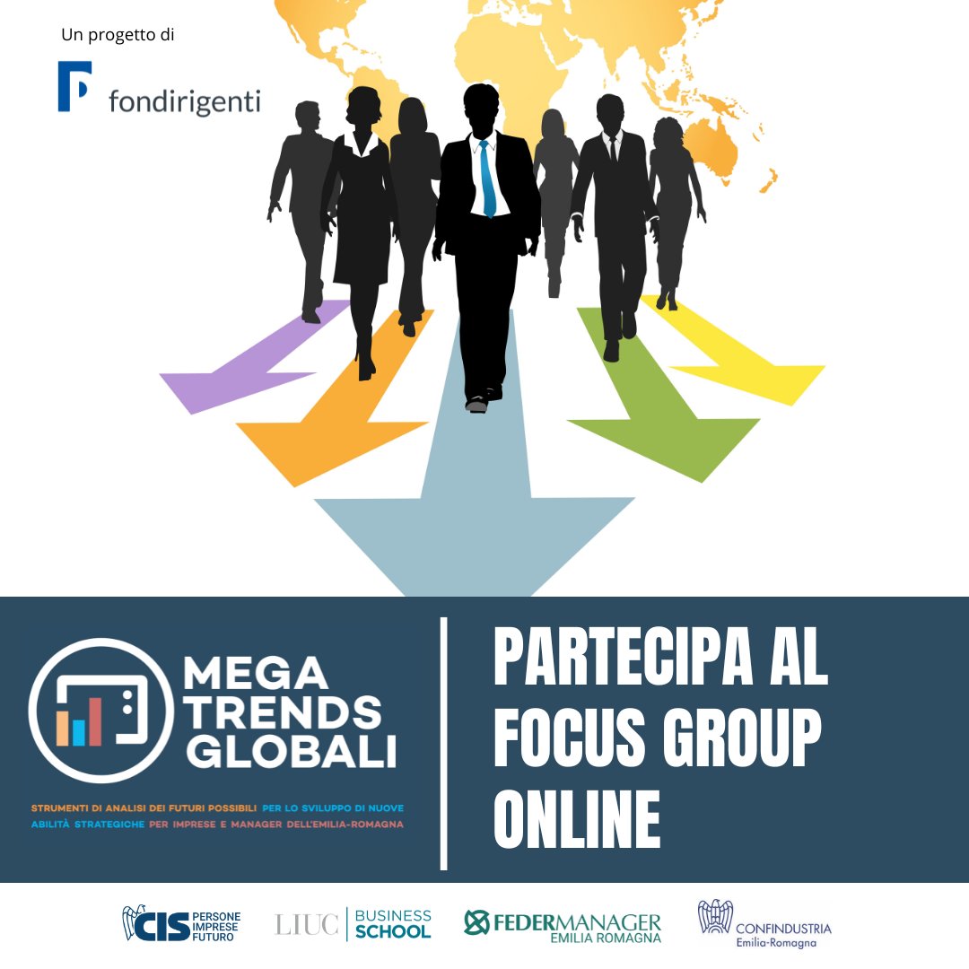 Partecipa al 𝐟𝐨𝐜𝐮𝐬 𝐠𝐫𝐨𝐮𝐩 𝐨𝐧𝐥𝐢𝐧𝐞 Fondirigenti per analizzare i megatrend globali  | <a href="/Federmanager/">Federmanager</a> #EmiliaRomagna, Confindustria ER, CIS <a href="/UnindustriaRE/">Unindustria Reggio Emilia</a> e <a href="/UniLIUC/">LIUC The Business University</a> ⌚️𝟐𝟕 o 𝟐𝟗 𝐠𝐞𝐧𝐧𝐚𝐢𝐨 𝟐𝟎𝟐𝟓 dalle 10:00 alle 12:00 📞 346 0698541