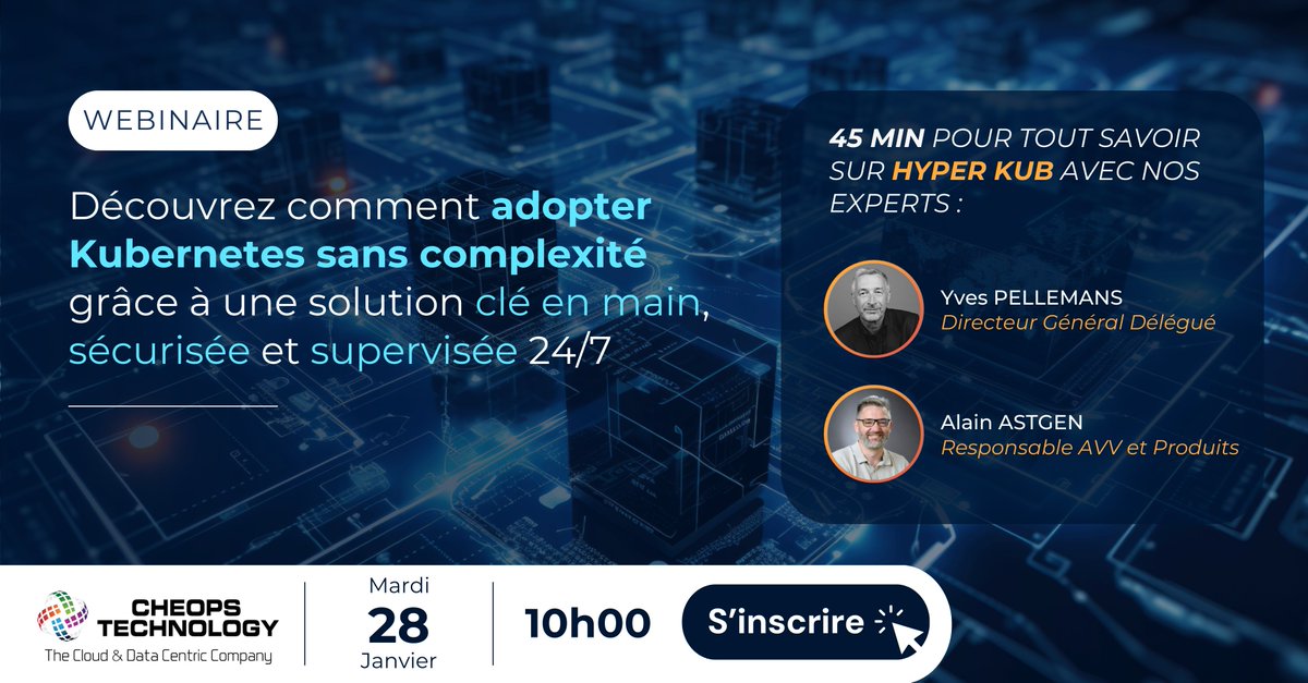 📢 [WEBINAIRE] Adoptez #Kubernetes sans complexité grâce à 𝗛𝘆𝗽𝗲𝗿 𝗞𝘂𝗯, la solution Cloud souverain clé en main, sécurisée et supervisée 24/7 by <a href="/CheopsTechno/">Cheops Technology</a>
𝗠𝗮𝗿𝗱𝗶 𝟮𝟴 𝗝𝗮𝗻𝘃𝗶𝗲𝗿 | 𝟭𝟬𝗵𝟬𝟬
🔗 Rejoignez nos experts pour ce webinar dédié eu1.hubs.ly/H0g5ynl0