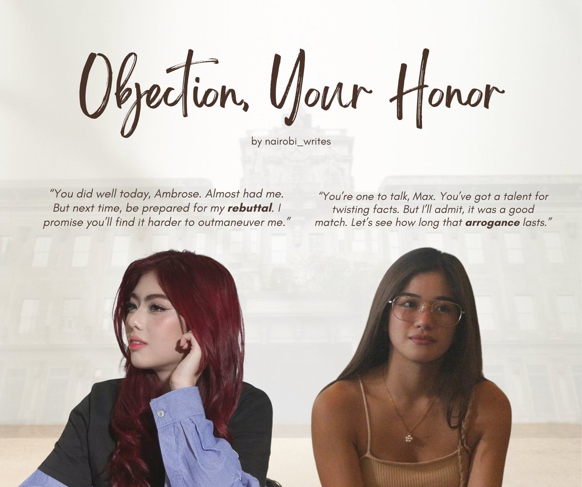 nairobi_writes's tweet image. Objection, Your Honor
by nairobi_writes

— A Mikhaiah AU wherein Ambrose (🐶) and Max (🦊) are the top two students at one of the most prestigious law schools in Manila, constantly clashing in every debate.

Their rivalry is intense, Ambrose's precision and control against Max's…