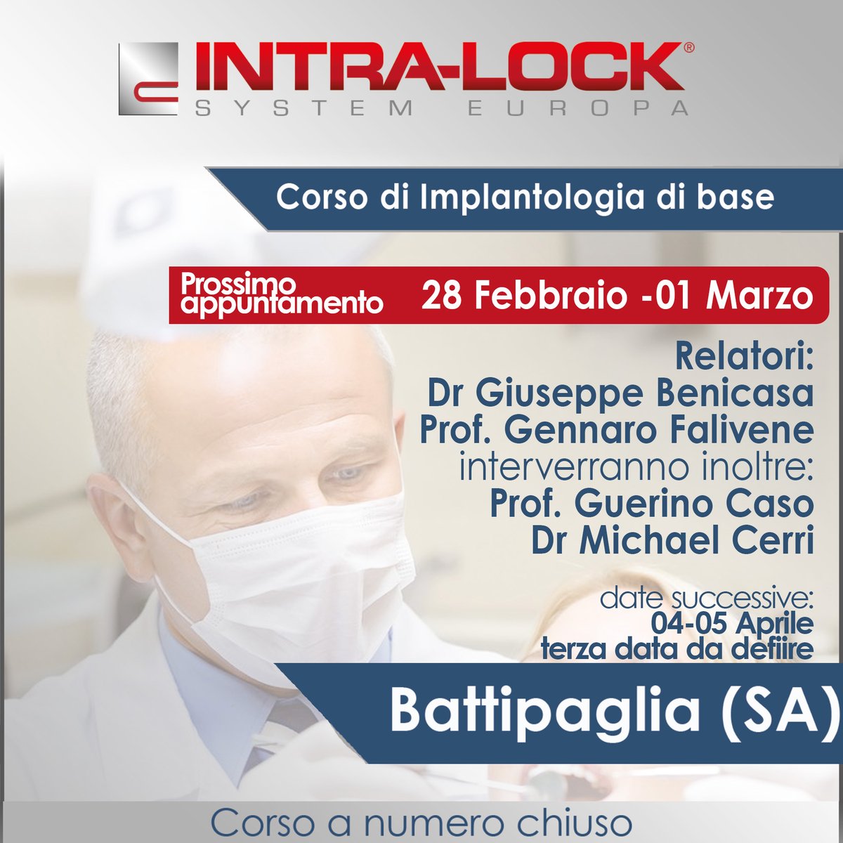 IntraLockSystem's tweet photo. Corso d'implantologia di base.
Relatori: Dr Giuseppe Benincasa, Prof. Gennaro Falivene, Prof. Guerino Caso e Dr Michael Cerri
#IntraLock #implantologiadentale #altaformazione 
https://t.co/qZs7NoxJs3 https://t.co/vTkwy5cg6S
