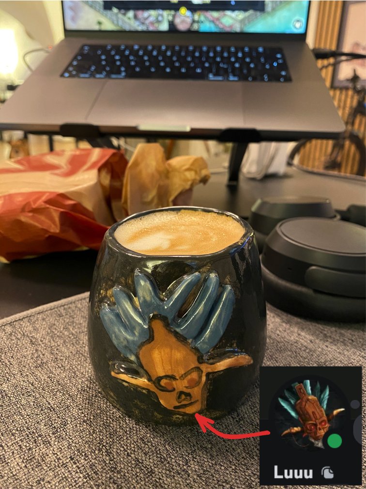 Living, breathing and ... drinking <a href="/EVRL00T/">𝗘𝘃𝗿𝗹𝗼𝗼𝘁 | Dark Fantasy On-Chain</a> 

Reminder to myself why I am not the artist in our game but only the code monkey