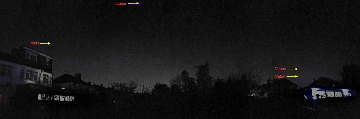 Caught the dazzling four planet dance last night from my garden in London (iPhone not as good as my eyes though!) #planets #planetsaligning #planetparade (zoom in)