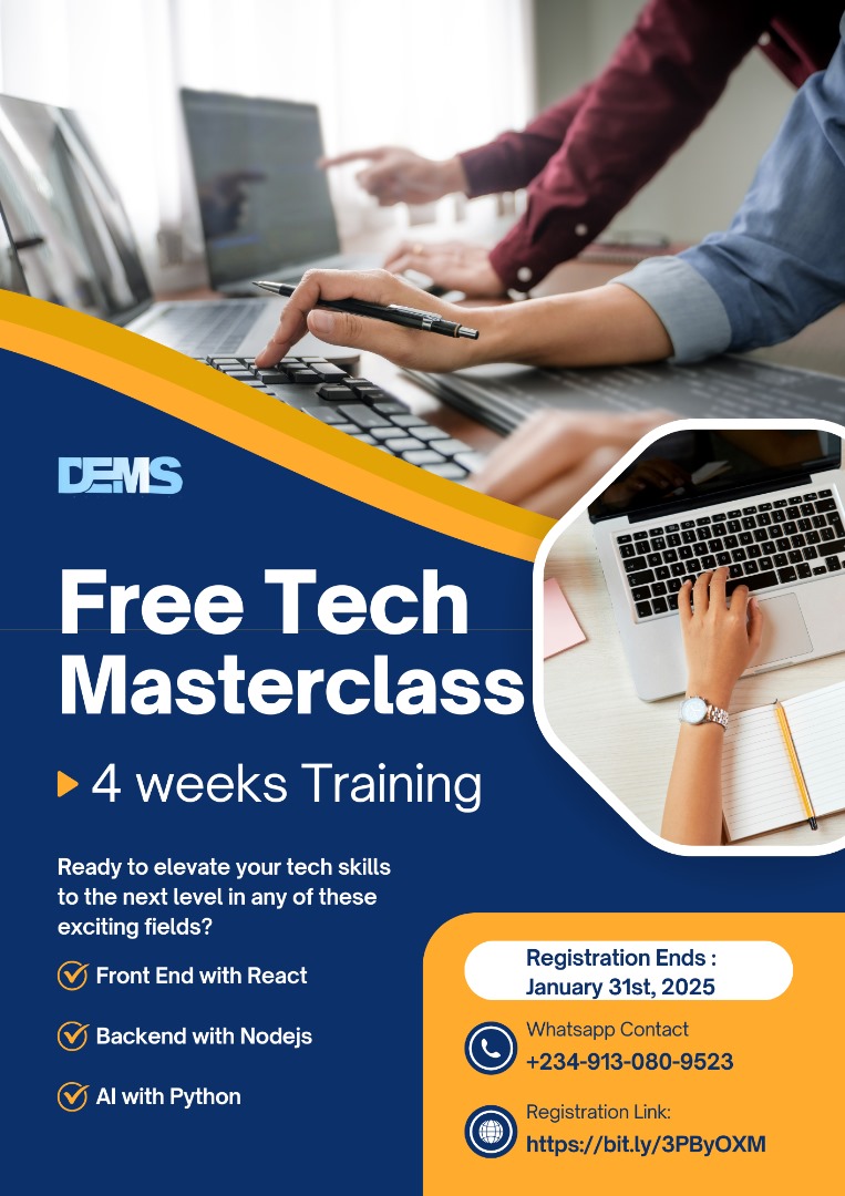 demstechnology's tweet photo. Are you ready to receive expert mentoring and hands-on guidance from seasoned professionals?

 Join our FREE 4-Week Masterclass and unlock your potential to become a Tech Solution Expert in just 4 weeks!

Register Now: https://t.co/VRBTHObhJv https://t.co/xBw0i9GuA7